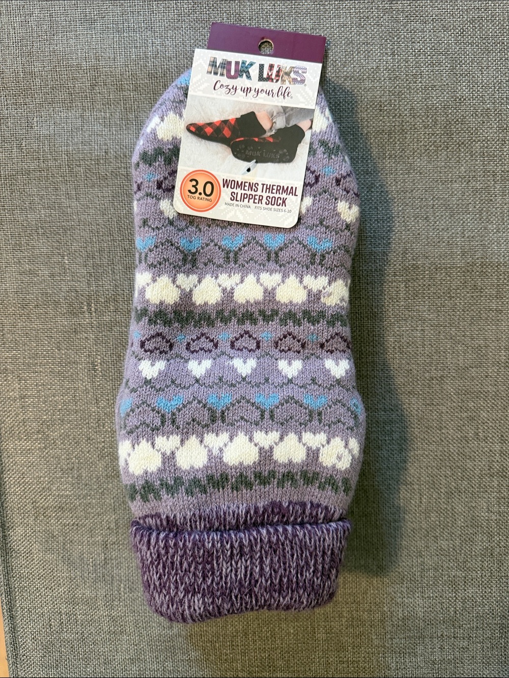 Muk Luks Purple Patterned Thermal Slipper Socks